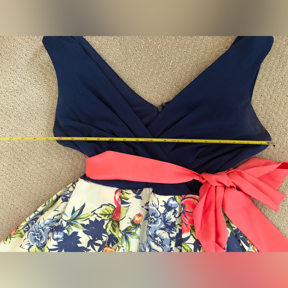🩷Leslie Fay Floral Navy Blue & Coral Pink V-Neck Maxi Dress size 6 EUC - Picture 11 of 14